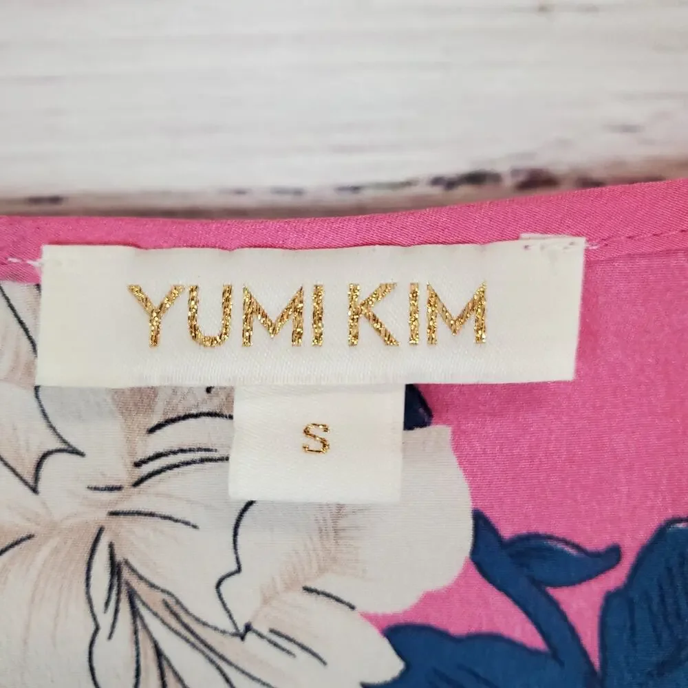 Yumi Kim Velvet Morning Hot Pink Floral Blouse S Silky Puff Sleeves Tropical Top